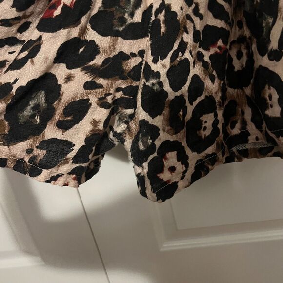 Puro Lino Made in Italy 100% Linen Leopard Print Romper Drawstring waist 19" P2P - Picture 12 of 14